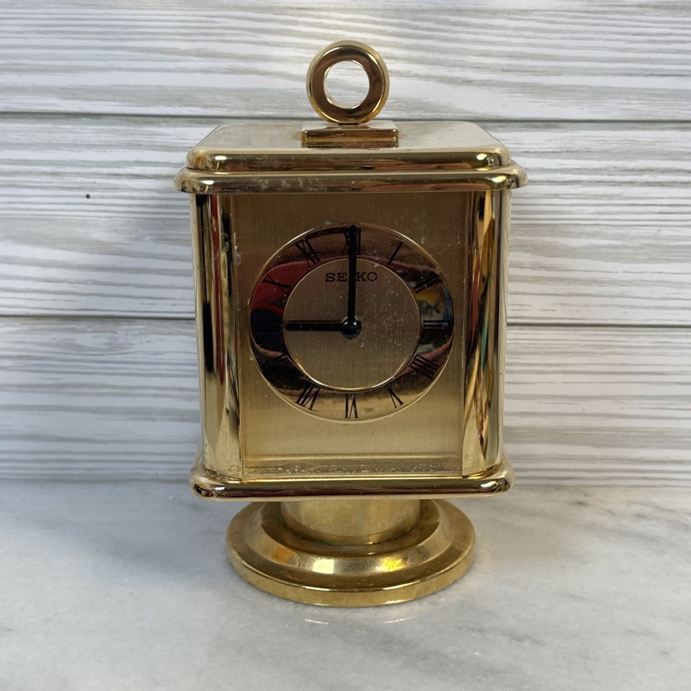 VINTAGE SEIKO QHG251G BRASS PHOTO THERMOMETER DESK TABLE CLOCK (DOESN'T WORK)